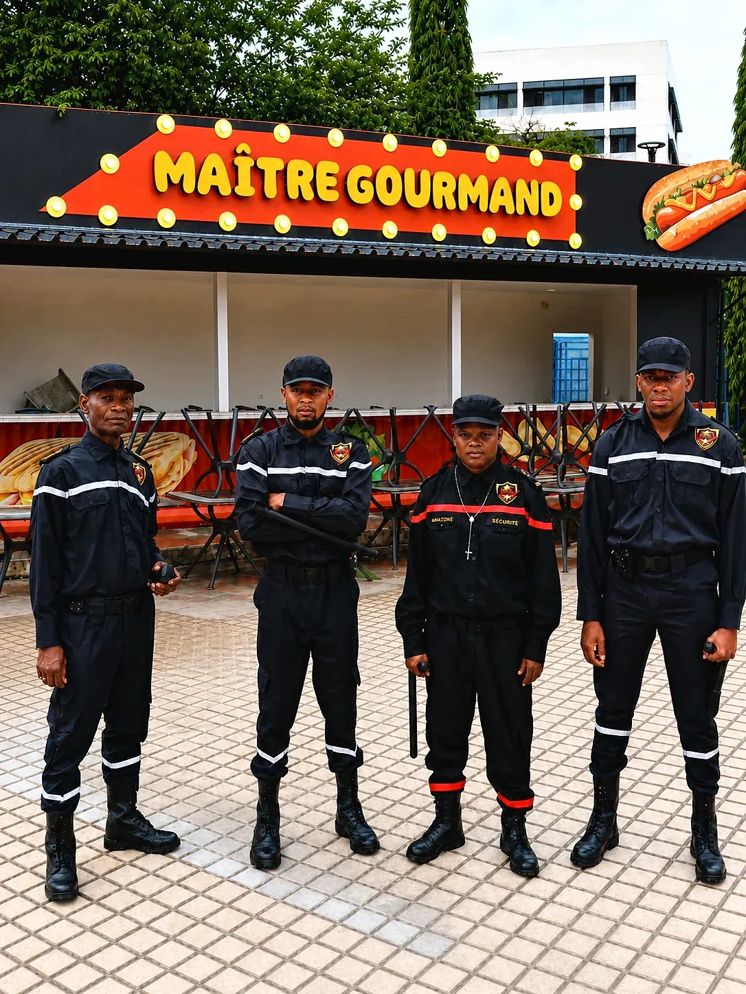 Présence visible de quatre agents AMAZONE sur un site commercial
